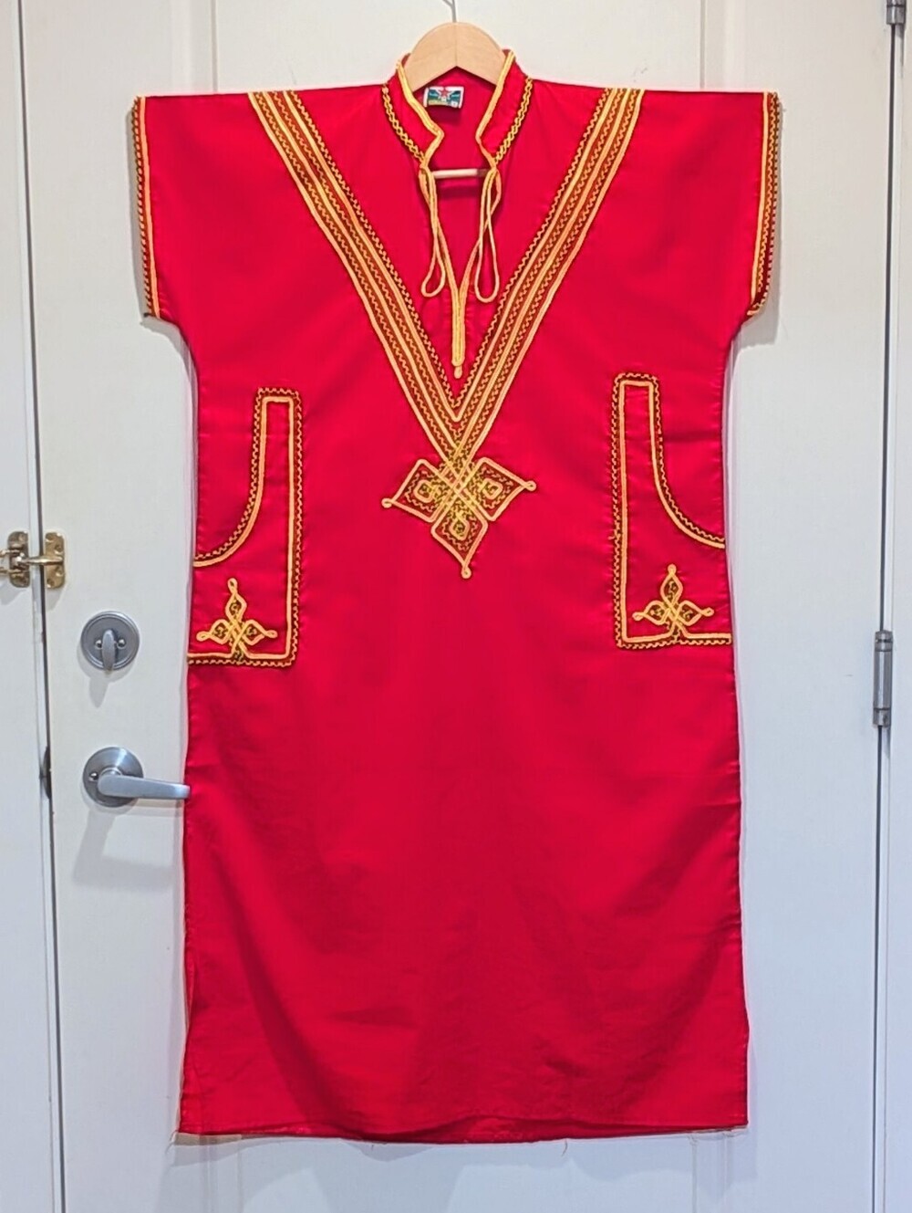 EUC M-XL Vintage Bright Red and Gold Egyptian Cotton Tunic Dress